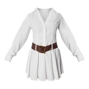 Pretty Little Thing White Cotton Poplin Belted Shirt Mini Dress Size 6 NWT